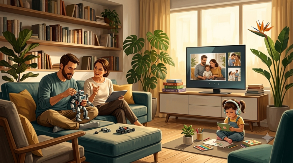 A family sitting together.
